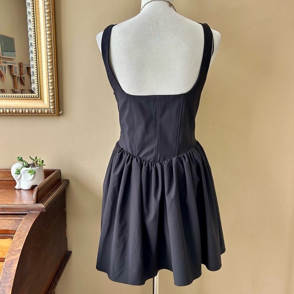 Zara Ruched Corset Dress Black Square Neck V-Waist Size L - Picture 8 of 15